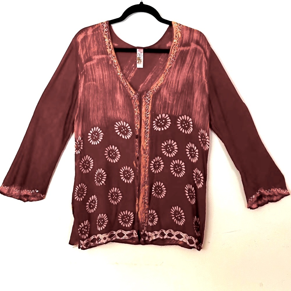 India Boutique Maroon and Orange Floral Tunic